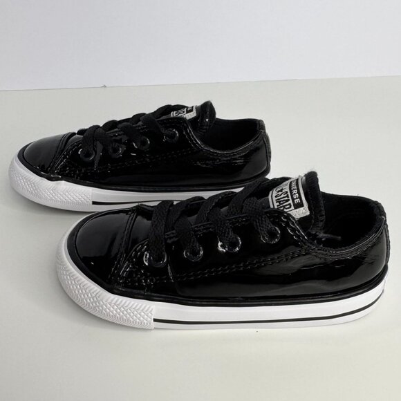 Converse All Star Girl Patent Leather Sneakers Black‎ Child Kid Size 8 - Picture 4 of 9